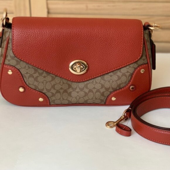 COACH MILLIE PEBBLED LEATHER & MINI SIGNATURE COATED CANVAS CROSSBODY SHOULDER - Picture 1 of 6